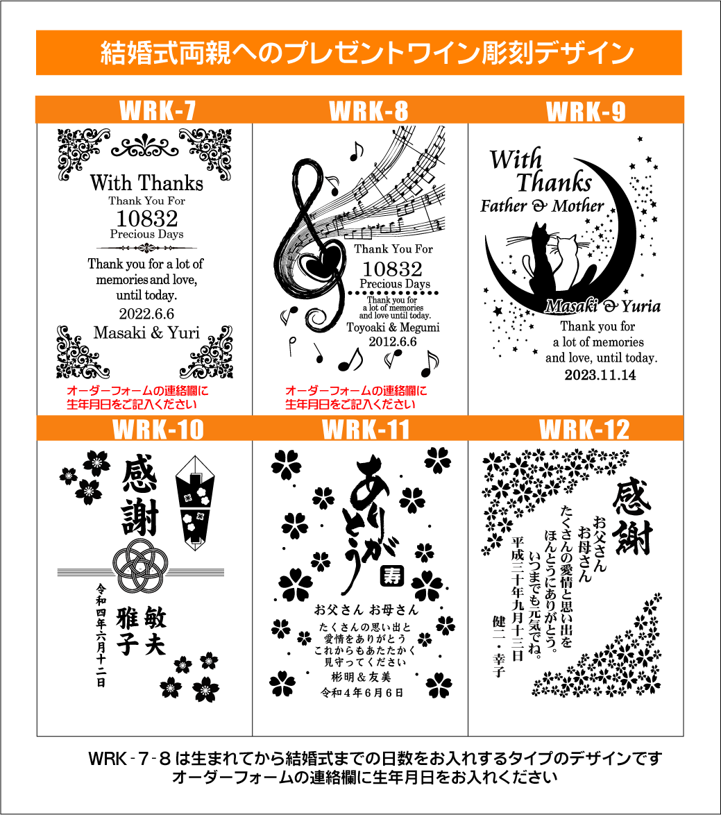 名入れワイン彫刻（結婚式ご両親へのプレゼント）デザイン2